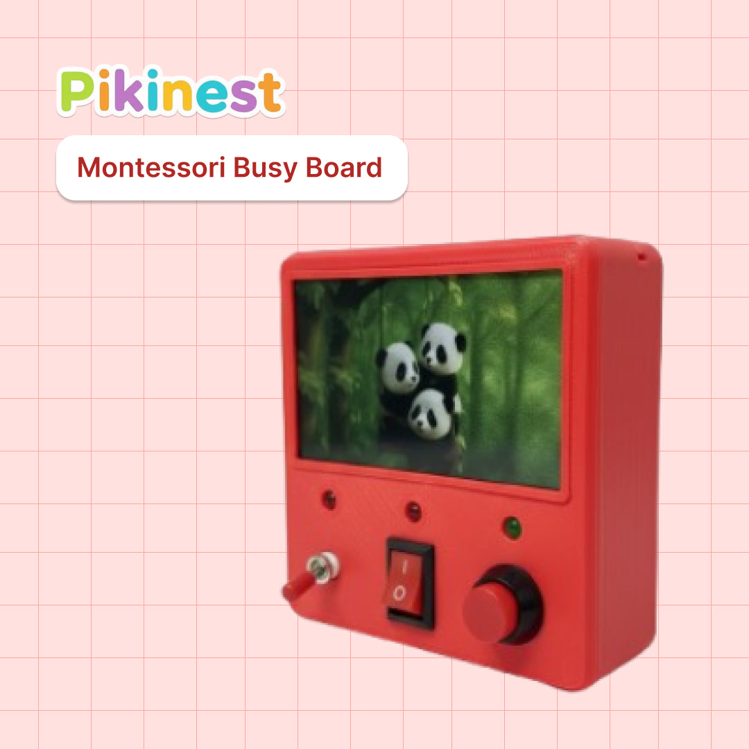 Red Montessori Busy Board with LED Lights | Pikinest Switch Toy